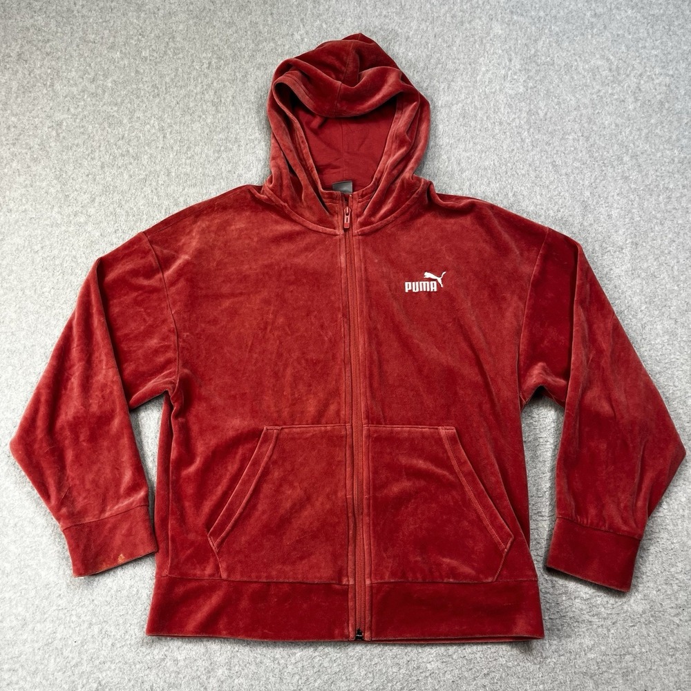 PUMA Essentials Elevated Velour Full Zip Hoodie Womens Red Casual 67599021 Small